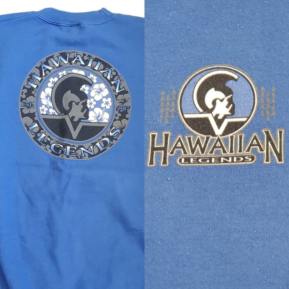 Y2K Hawaiian Legend‎ Chief Peace In Kauai Blue Crewneck Sweatshirt Blue Large